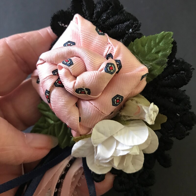 Boho Handmade rose design brooch from pinkmen s neck ties lapel